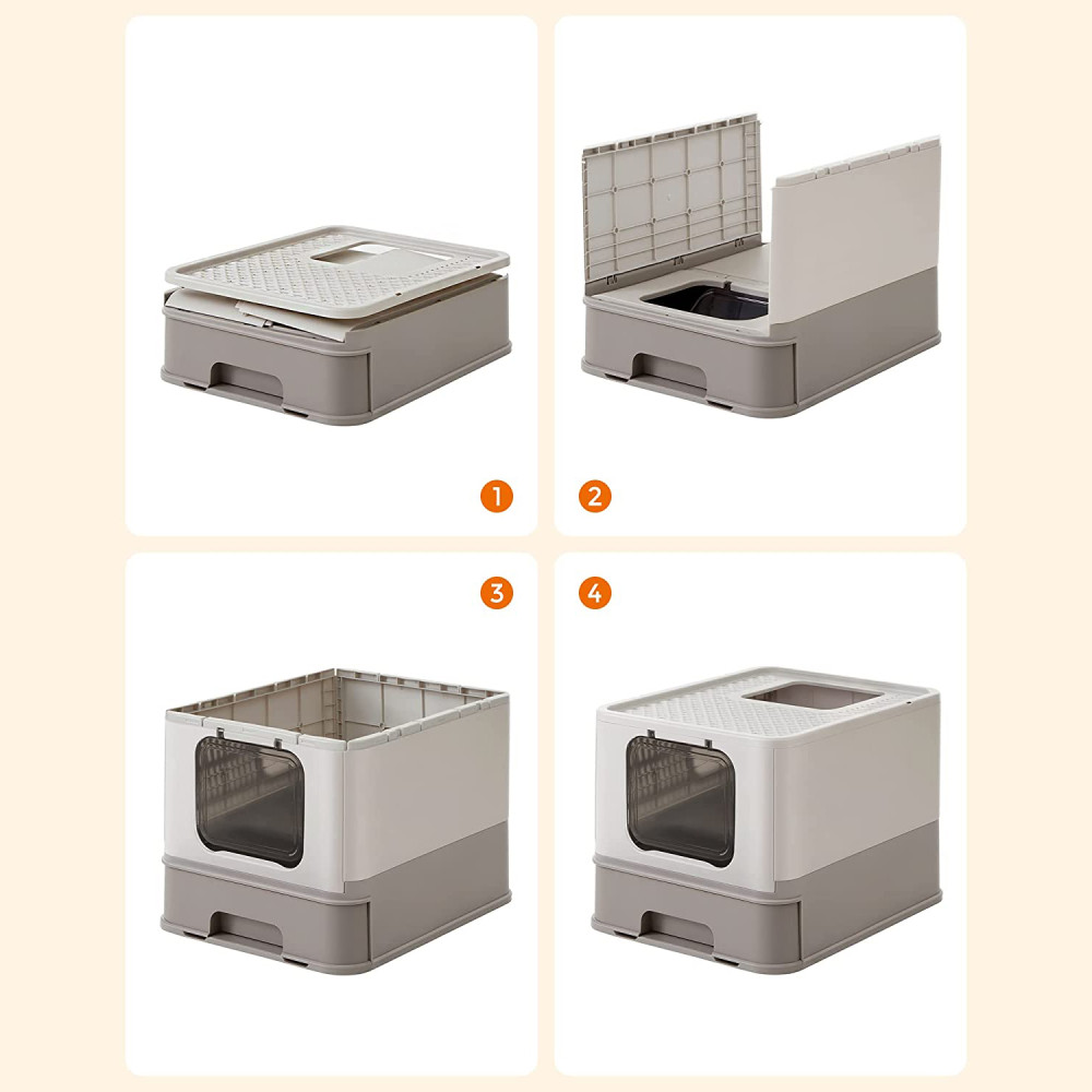 Produktbild för Foldable Pull-out Cat Litter Box Grey 54×43×38cm