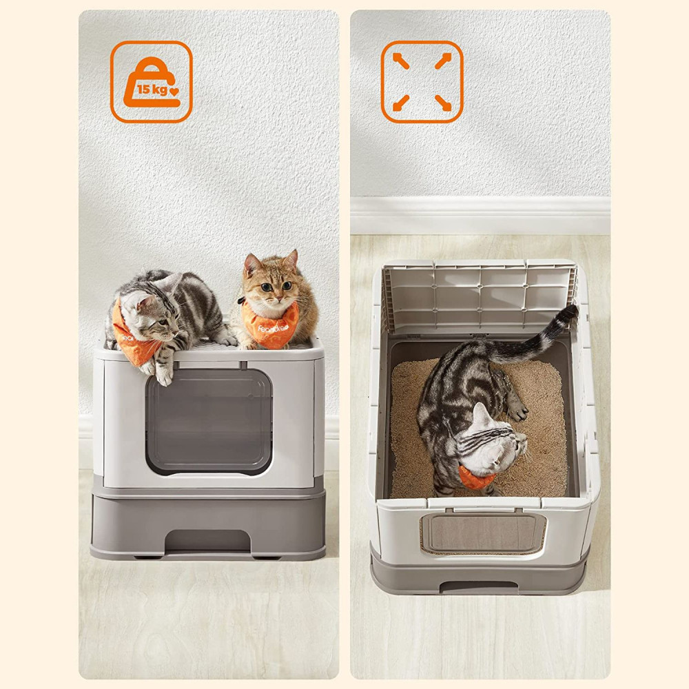 Produktbild för Foldable Pull-out Cat Litter Box Grey 54×43×38cm