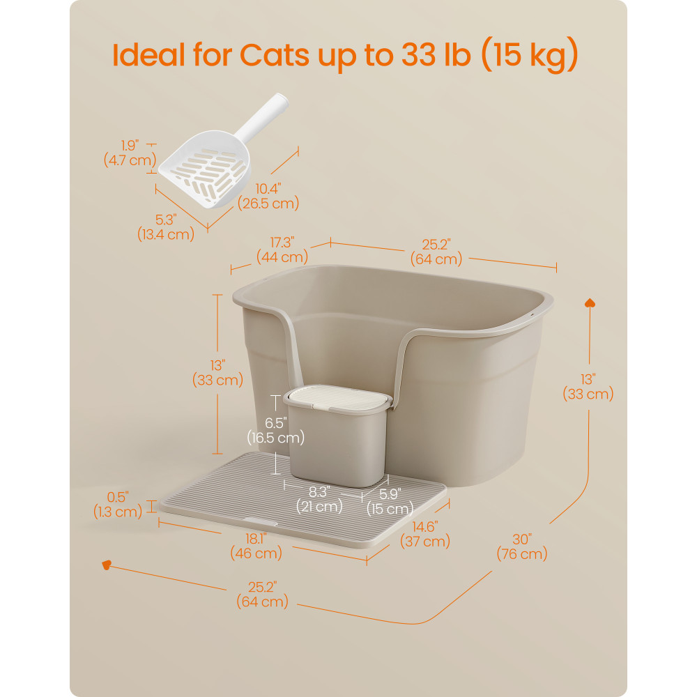 Produktbild för Cat Litter Box With Hide Sides Cappuccino Milky Coffee Color 75x64x33cm