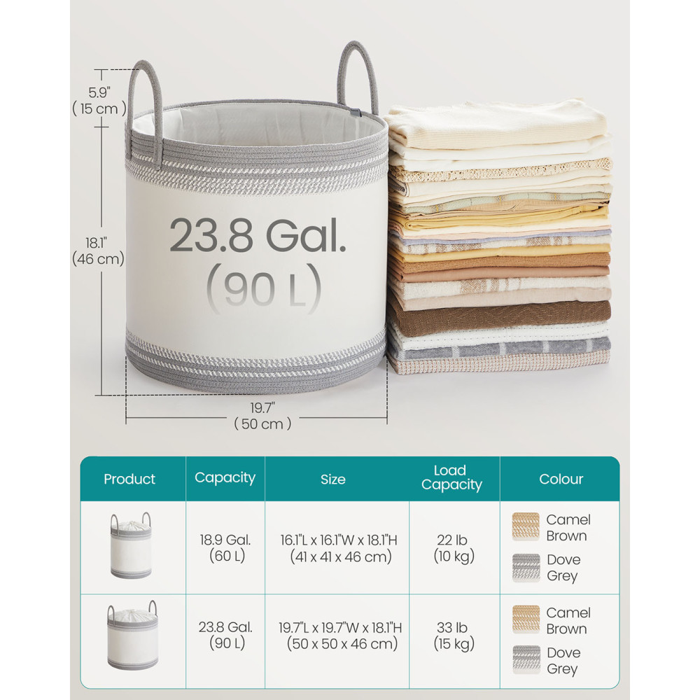 Produktbild för Laundry Hamper 90 L With Lid Handles Drawstring Dove Grey 50x50x46cm