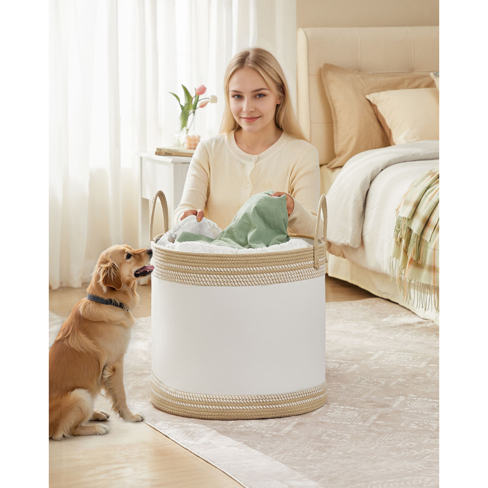 Produktbild för Laundry Hamper 90 L With Lid Handles Drawstring Camel Brown Milky Coffee Color 50x50x46cm