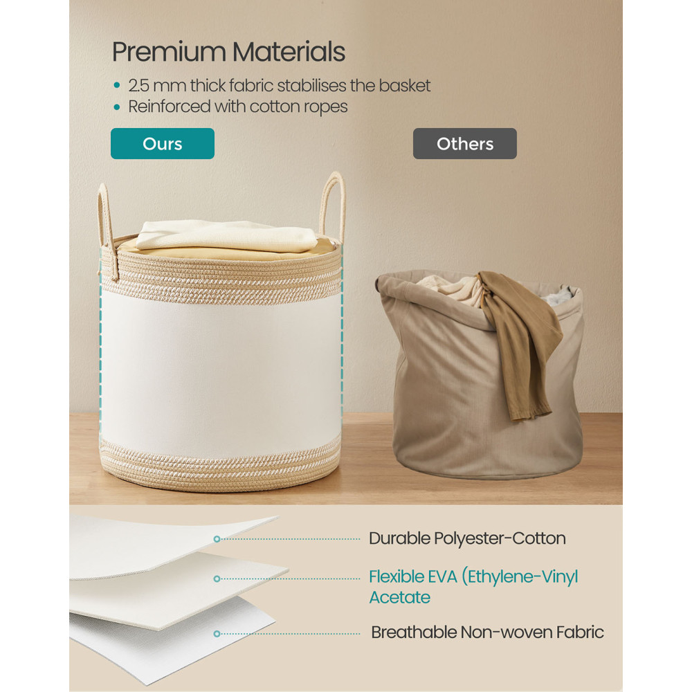 Produktbild för Laundry Hamper 90 L With Lid Handles Drawstring Camel Brown Milky Coffee Color 50x50x46cm