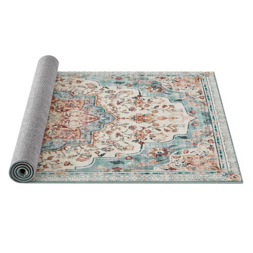 SONGMICS HOME Tar031q01 Vintage Area Rug 3×5 Teal Blue 153x92x0cm