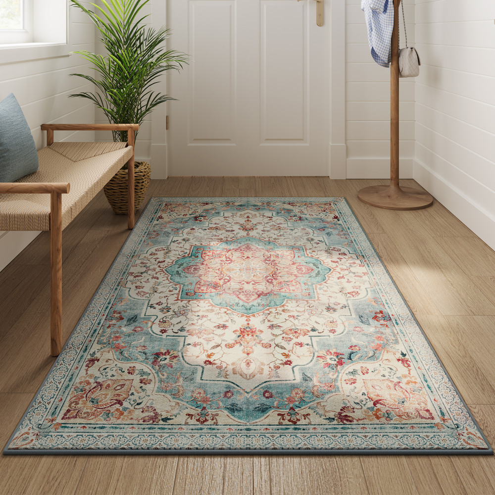 Produktbild för Tar031q01 Vintage Area Rug 3×5 Teal Blue 153x92x0cm