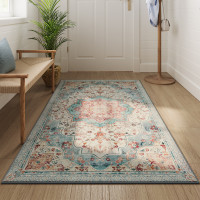 Produktbild för Tar031q01 Vintage Area Rug 3×5 Teal Blue 153x92x0cm