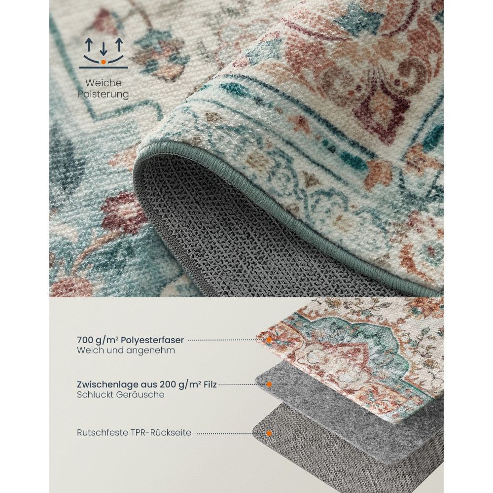 Produktbild för Tar031q01 Vintage Area Rug 3×5 Teal Blue 153x92x0cm