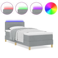 Produktbild för LED Box Säng med kudde med huvudgavel Ljusgrå 90 x 190 cm tyg
