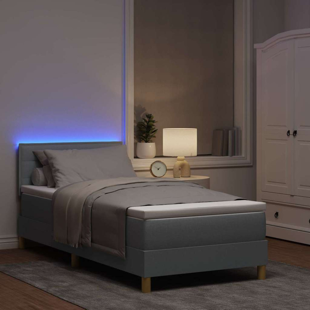 Produktbild för LED Box Säng med kudde med huvudgavel Ljusgrå 90 x 190 cm tyg
