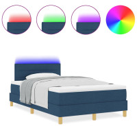 Produktbild för LED Box Säng med LED-ljusslingor Blå 120 x 190 cm tyg