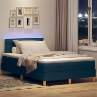 Produktbild för LED Box Säng med LED-ljusslingor Blå 120 x 190 cm tyg