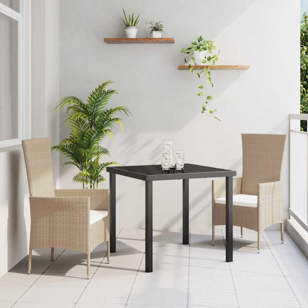 Produktbild för Trädgårdsmöbelset med kudde 3 pcs Beige konstrotting
