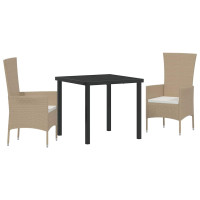 Produktbild för Trädgårdsmöbelset med kudde 3 pcs Beige konstrotting