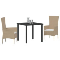 Produktbild för Trädgårdsmöbelset med kudde 3 pcs Beige konstrotting