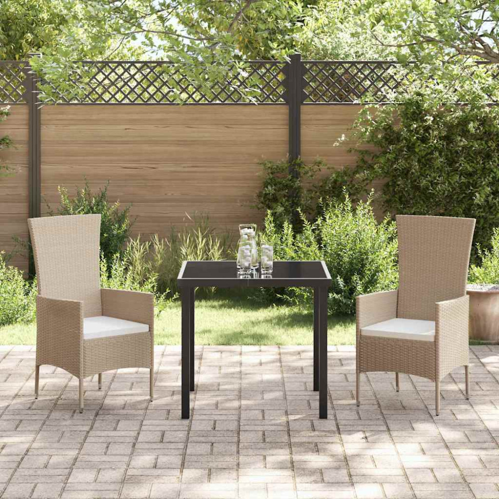 Produktbild för Trädgårdsmöbelset med kudde 3 pcs Beige konstrotting