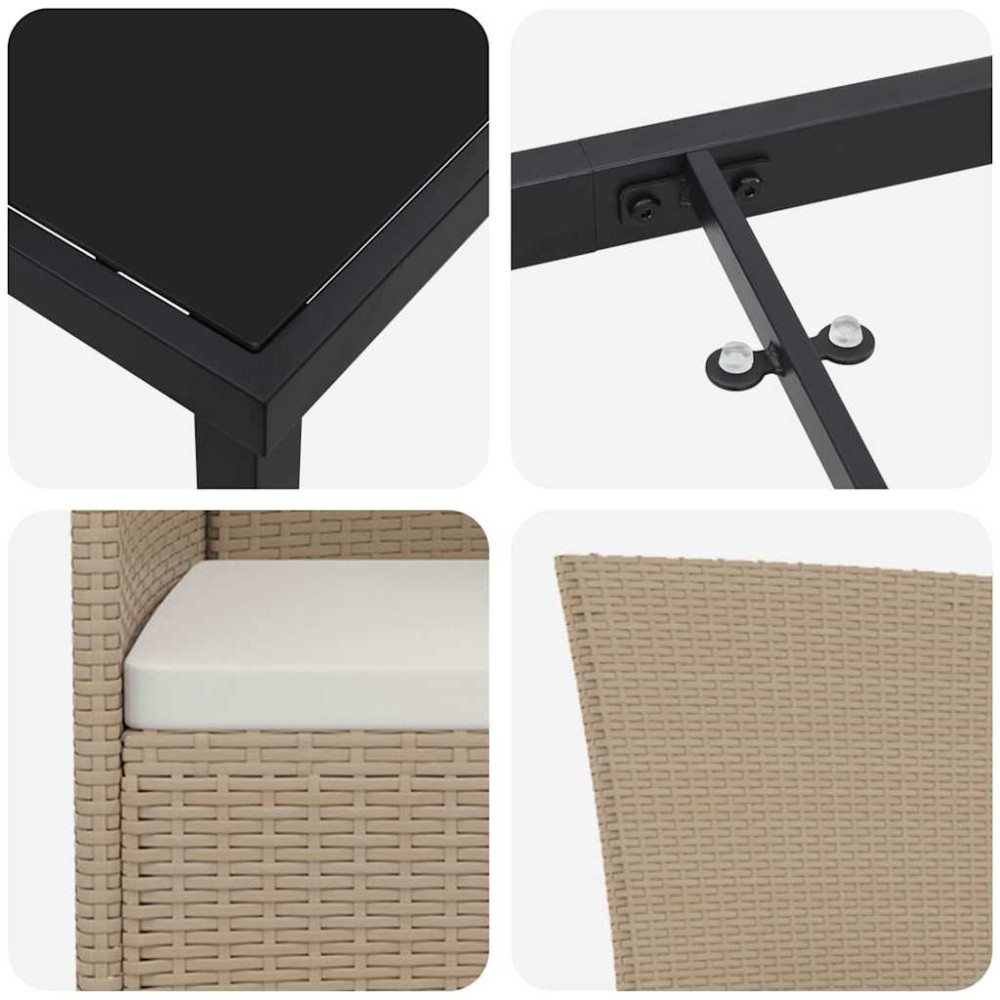 Produktbild för Trädgårdsmöbelset med kudde 3 pcs Beige konstrotting