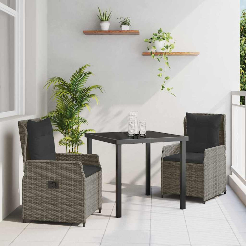 Produktbild för Trädgårdsmöbelset 3 pcs Grå konstrotting