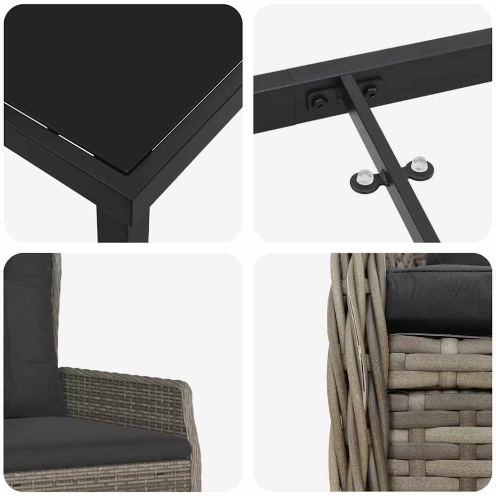 Produktbild för Trädgårdsmöbelset 3 pcs Grå konstrotting