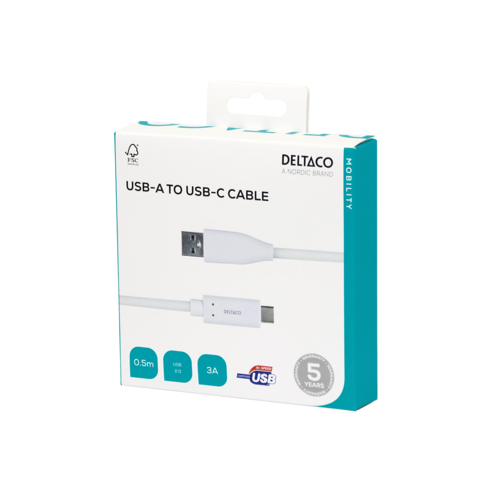 Produktbild för DELTACO USBC-1008M - USB typ C-kabel - USB-C till USB - 50 cm