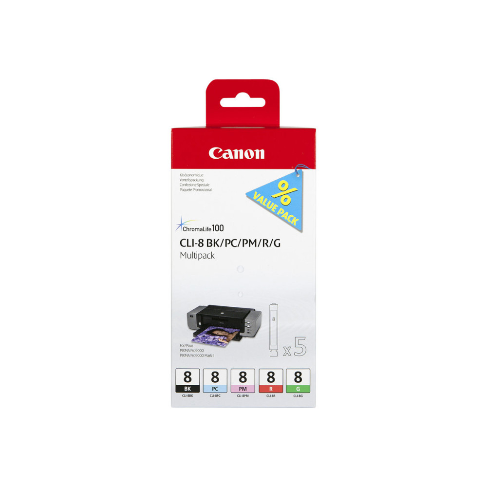 Produktbild för Canon CLI Value Pack 8 Multipack - svart, cyan, magenta, röd, grön - original - bläcktank