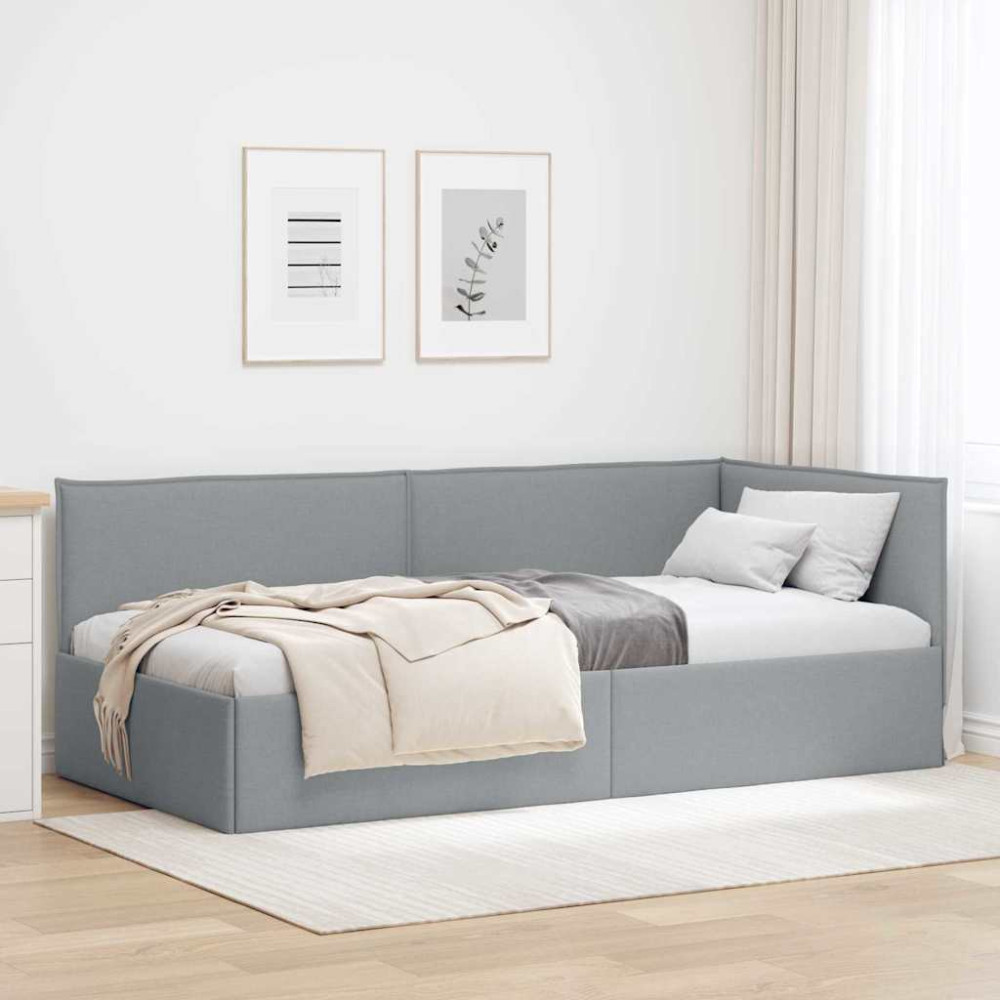 Produktbild för Hörn Sängram med huvudgavel Ljusgrå 100 x 200 cm tyg