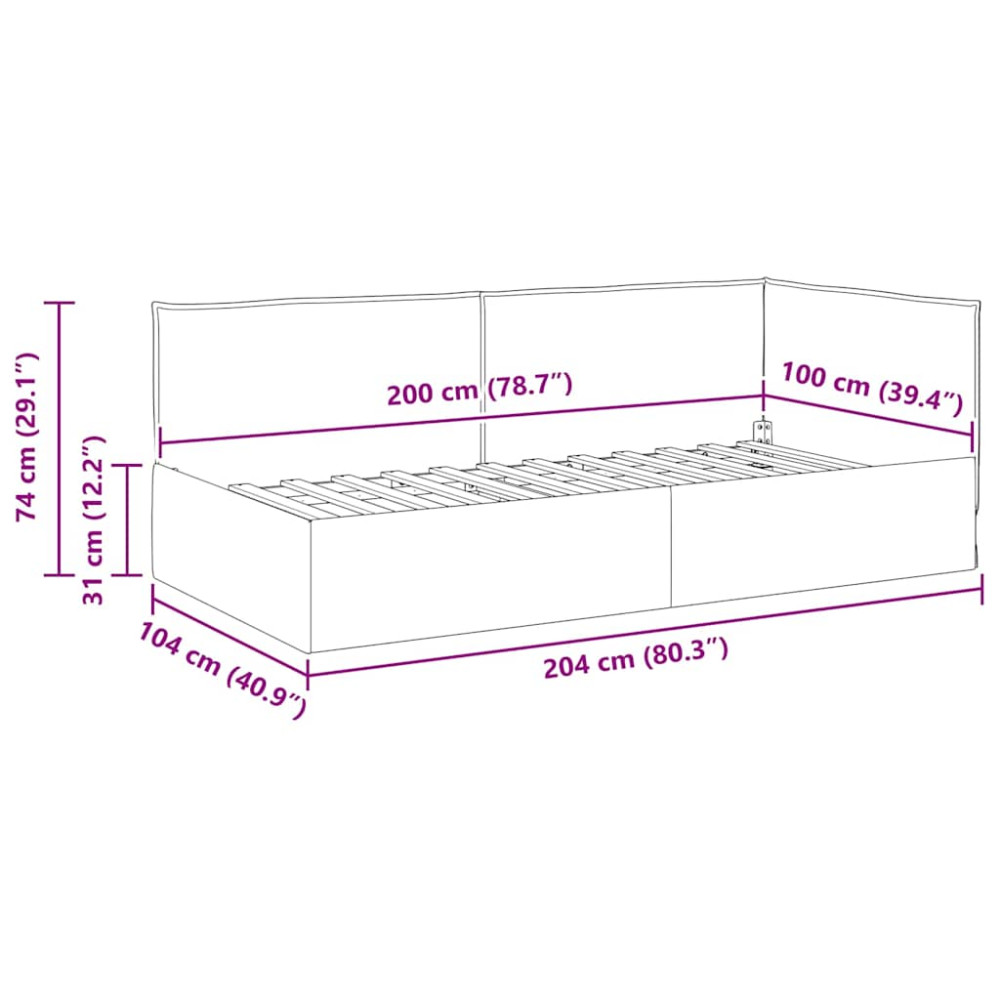 Produktbild för Hörn Sängram med huvudgavel Ljusgrå 100 x 200 cm tyg