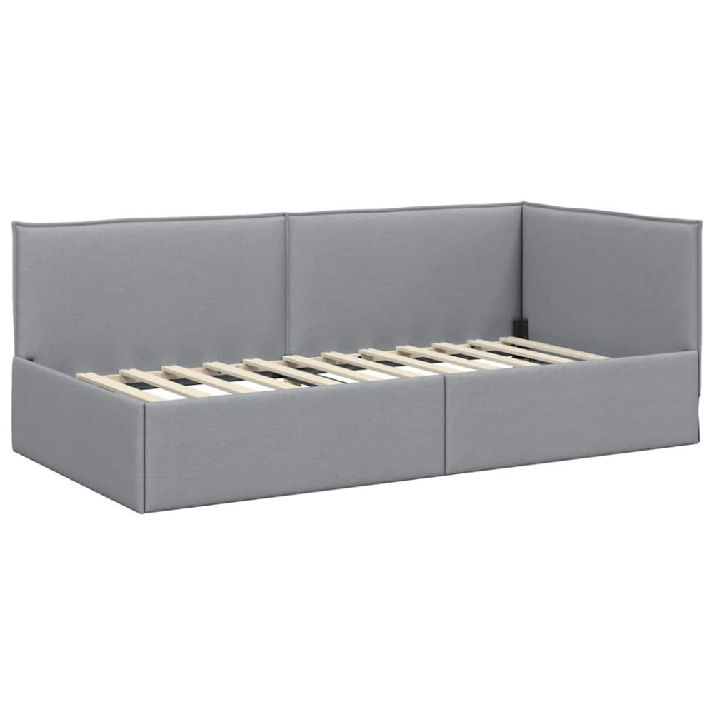 Produktbild för Hörn Sängram med huvudgavel Ljusgrå 100 x 200 cm tyg