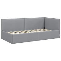 Produktbild för Hörn Sängram med huvudgavel Ljusgrå 100 x 200 cm tyg