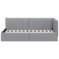 Produktbild för Hörn Sängram med huvudgavel Ljusgrå 100 x 200 cm tyg