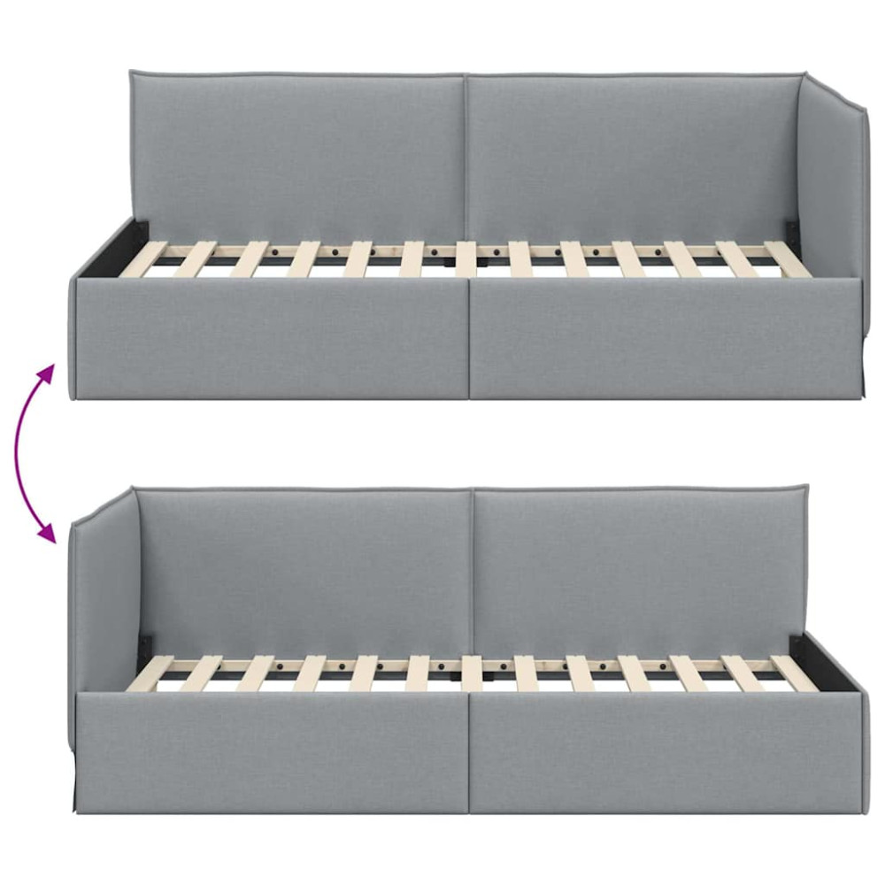 Produktbild för Hörn Sängram med huvudgavel Ljusgrå 100 x 200 cm tyg