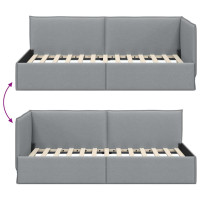 Produktbild för Hörn Sängram med huvudgavel Ljusgrå 100 x 200 cm tyg