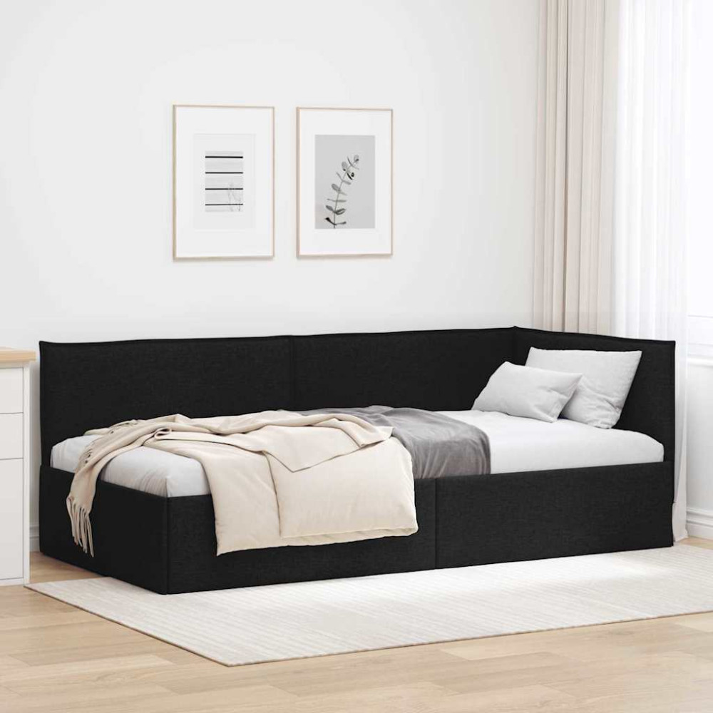 Produktbild för Hörn Sängram med huvudgavel Svart 100 x 200 cm tyg