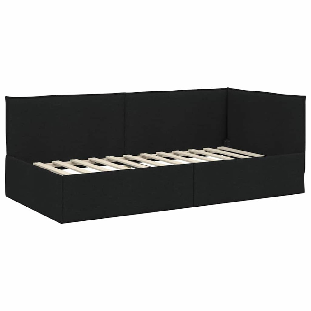 Produktbild för Hörn Sängram med huvudgavel Svart 100 x 200 cm tyg