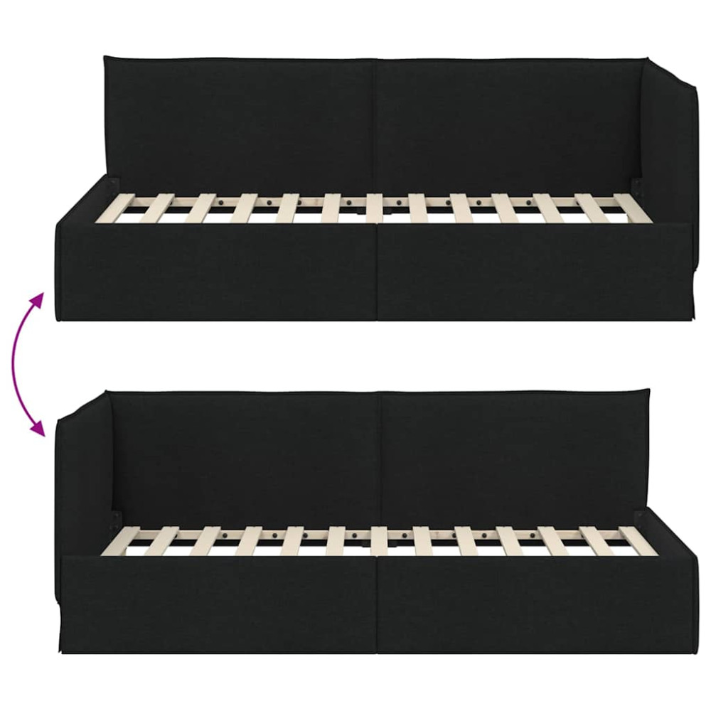 Produktbild för Hörn Sängram med huvudgavel Svart 100 x 200 cm tyg