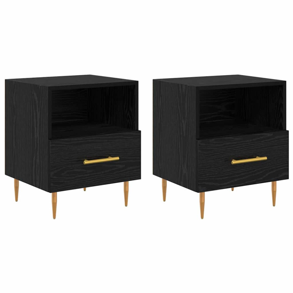 Produktbild för Sängbord med låda 2 pcs Svart 40 x 35 x 47,5 cm Konstruerat trä