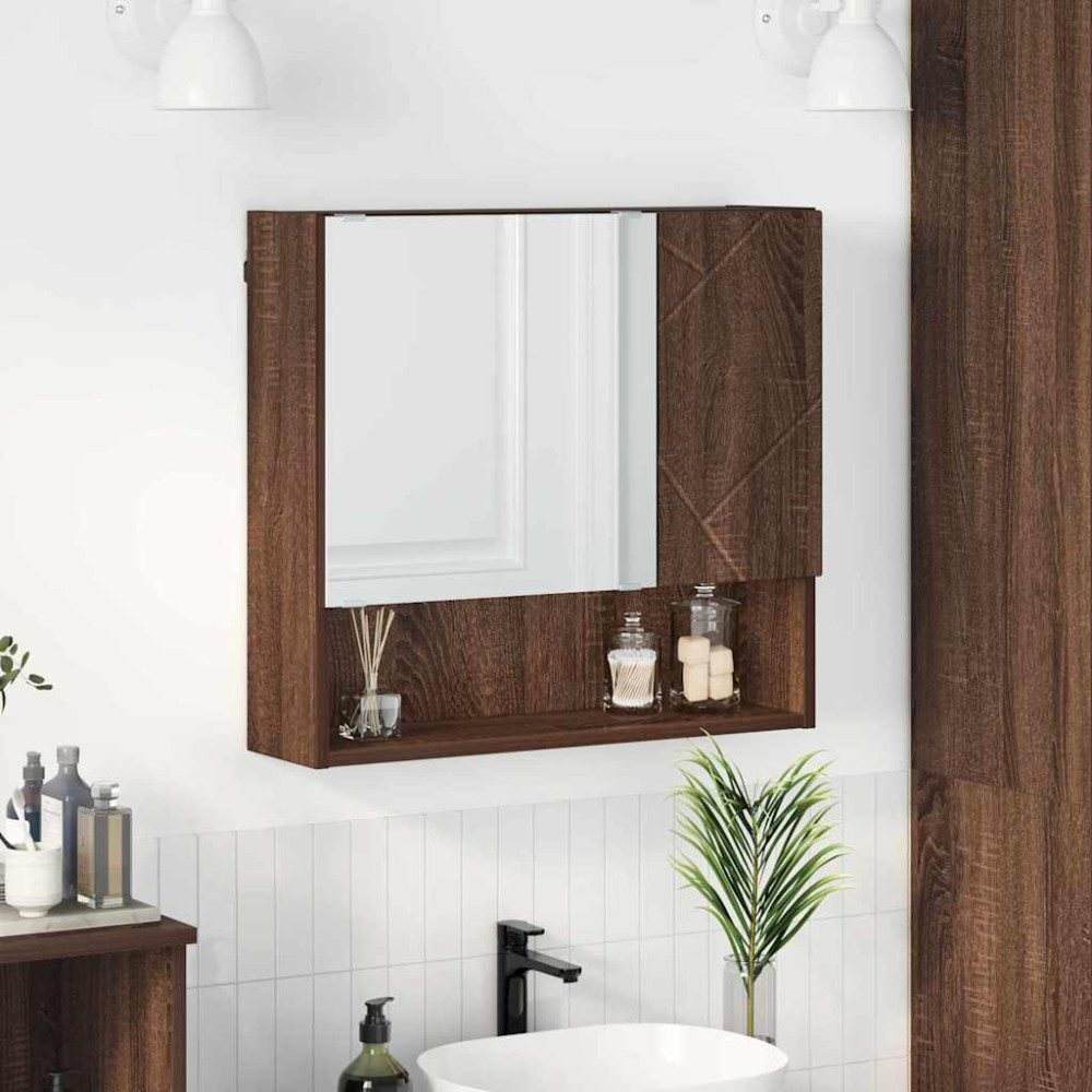 Produktbild för Spegelskåp Väggmonterad Brun Ek 59 x 17 x 55 cm Konstruerat trä