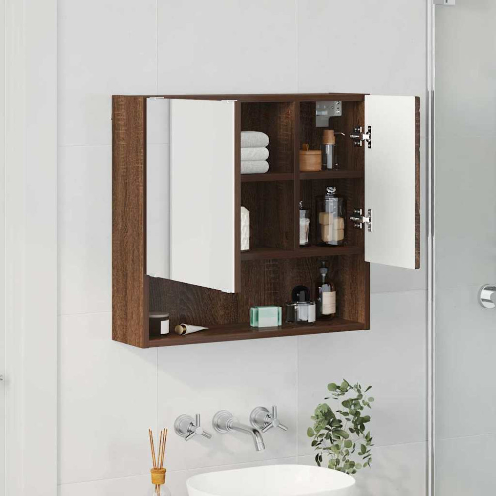 Produktbild för Spegelskåp Väggmonterad Brun Ek 59 x 17 x 55 cm Konstruerat trä