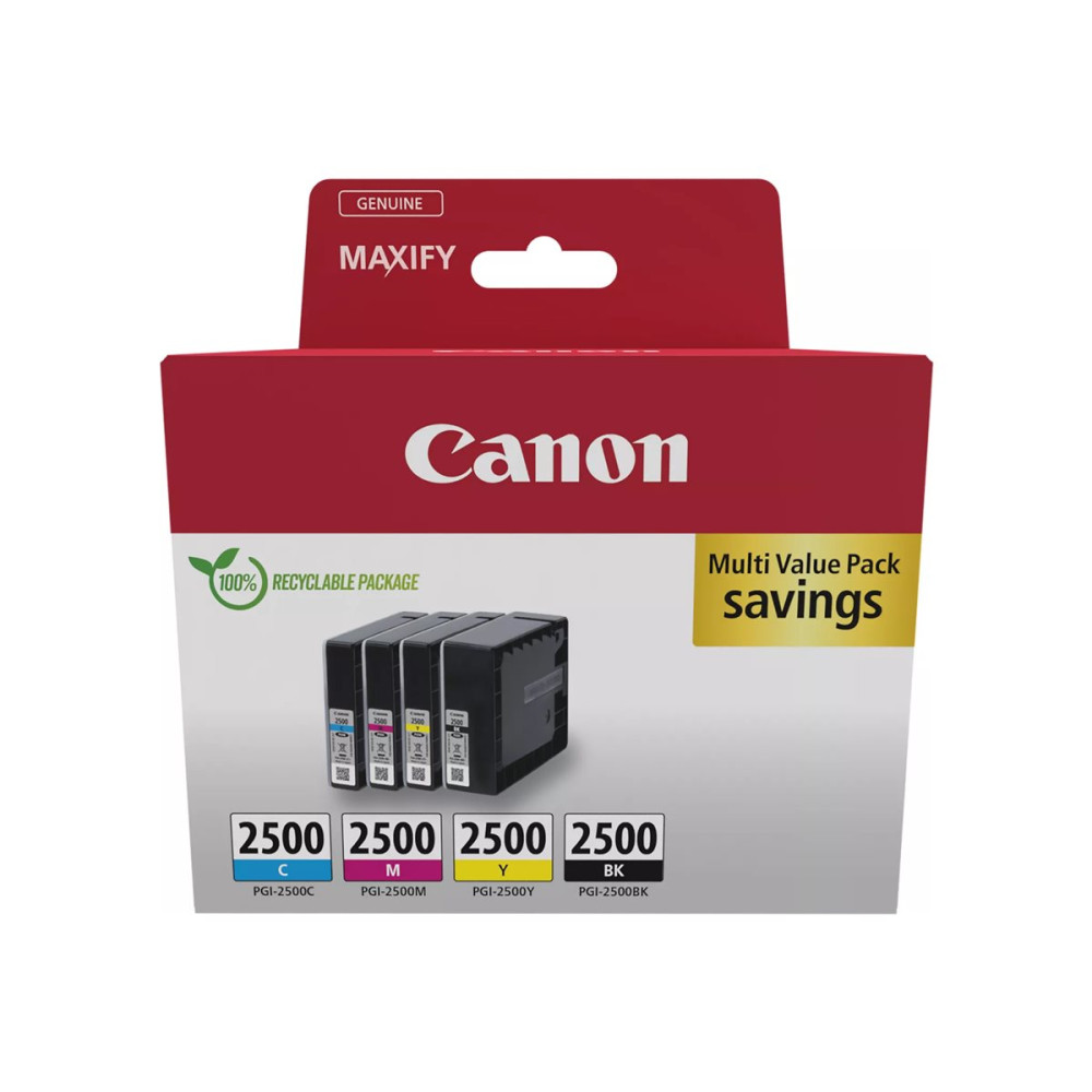 Produktbild för Canon PGI-2500 BK/C/M/Y Multipack - 4-pack - svart, gul, cyan, magenta - original - bläcktank