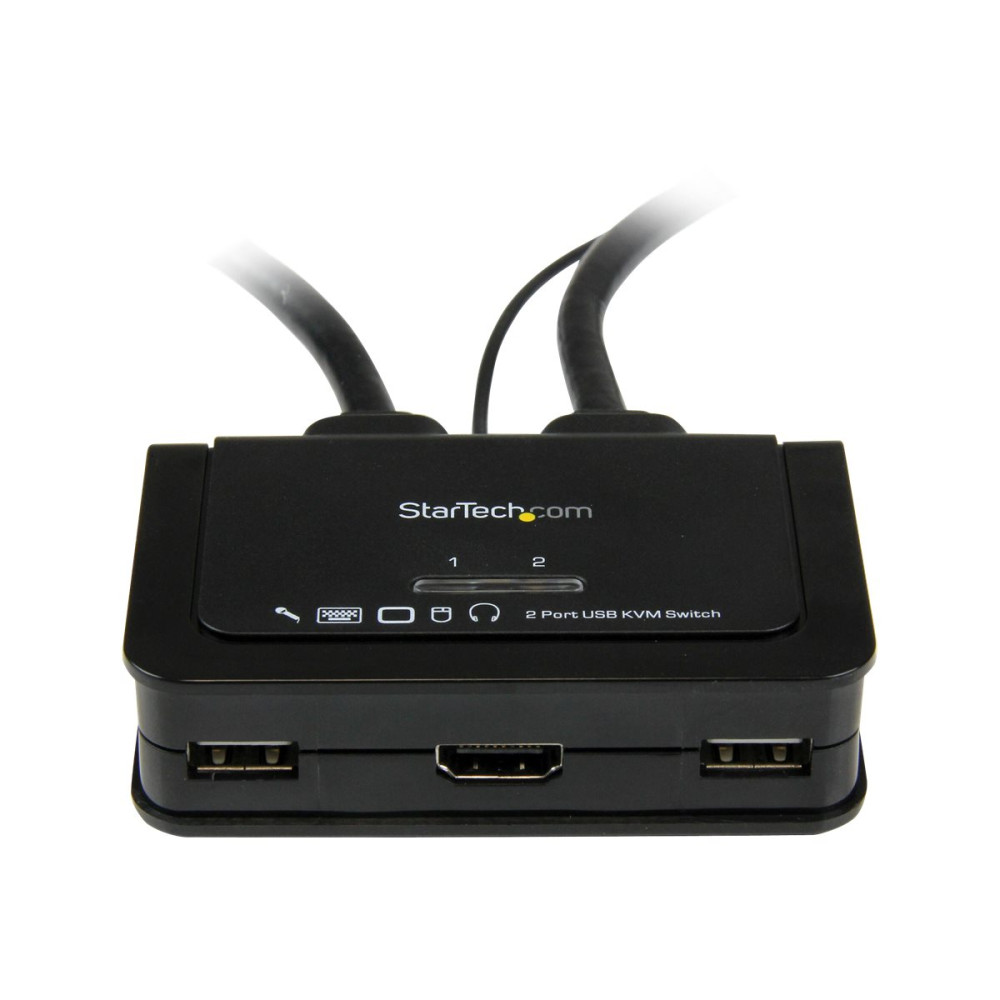Produktbild för StarTech.com 2 Port USB HDMI Cable KVM Switch with Audio and Remote Switch - USB Powered KVM with HDMI - Dual Port HDMI KVM Switch (SV211HDUA) - omkopplare för tangentbord/video/mus/ljud - 2 portar