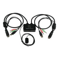 Produktbild för StarTech.com 2 Port USB HDMI Cable KVM Switch with Audio and Remote Switch - USB Powered KVM with HDMI - Dual Port HDMI KVM Switch (SV211HDUA) - omkopplare för tangentbord/video/mus/ljud - 2 portar