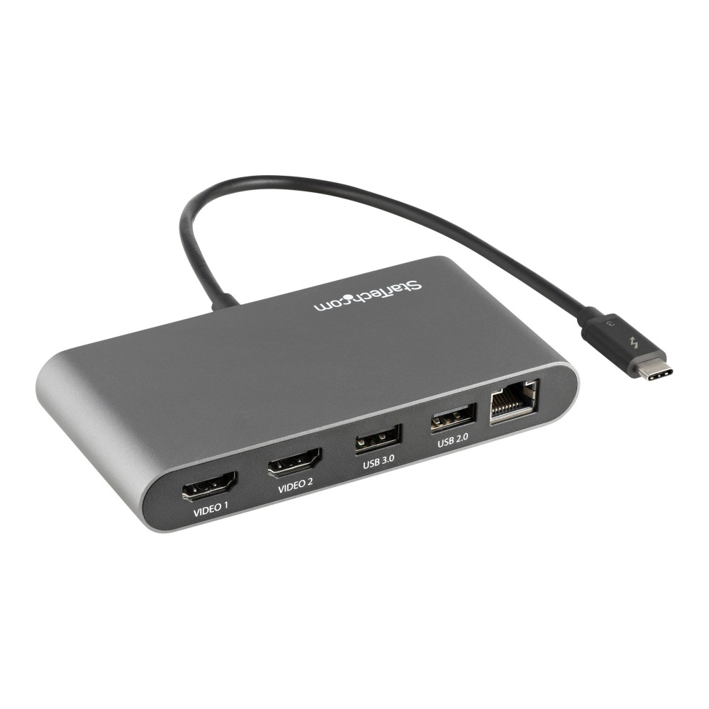 Produktbild för StarTech.com Thunderbolt 3 Mini Dock - Portable Dual Monitor w/HDMI 4K 60Hz - 2X USB-A Hub (3.2/2.0), GbE - 28cm Cable - TB3 Multiport Adapter - Mac/Windows - Upgraded Version of TB3DKM2HD (TB3DKMHDL) - dockningsstation - Thunderbolt 3 - 2 x HDMI - 1GbE