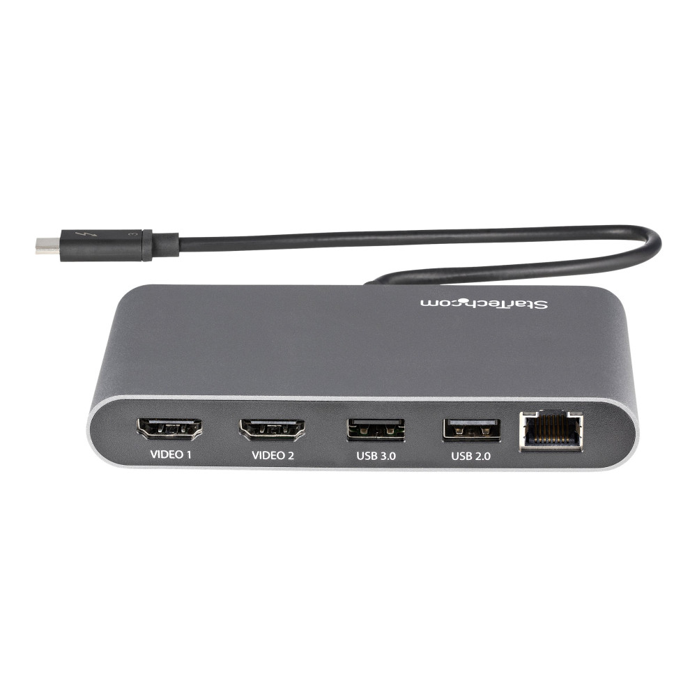 Produktbild för StarTech.com Thunderbolt 3 Mini Dock - Portable Dual Monitor w/HDMI 4K 60Hz - 2X USB-A Hub (3.2/2.0), GbE - 28cm Cable - TB3 Multiport Adapter - Mac/Windows - Upgraded Version of TB3DKM2HD (TB3DKMHDL) - dockningsstation - Thunderbolt 3 - 2 x HDMI - 1GbE