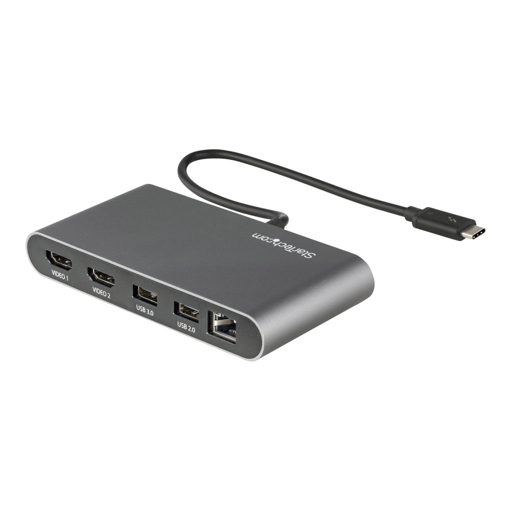 Produktbild för StarTech.com Thunderbolt 3 Mini Dock - Portable Dual Monitor w/HDMI 4K 60Hz - 2X USB-A Hub (3.2/2.0), GbE - 28cm Cable - TB3 Multiport Adapter - Mac/Windows - Upgraded Version of TB3DKM2HD (TB3DKMHDL) - dockningsstation - Thunderbolt 3 - 2 x HDMI - 1GbE