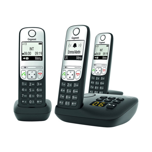 Gigaset Communications Gigaset A690A Trio - trådlös telefon - svarssysten med nummerpresentation + 2 extra handuppsättningar