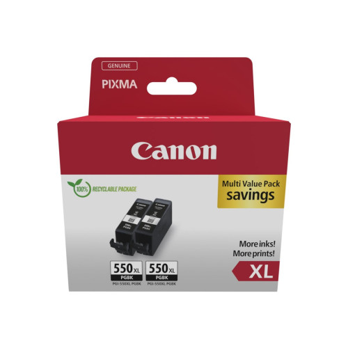CANON Canon PGI-550PGBK XL Twin pack - 2-pack - Lång livslängd - svart - original - bläcktank