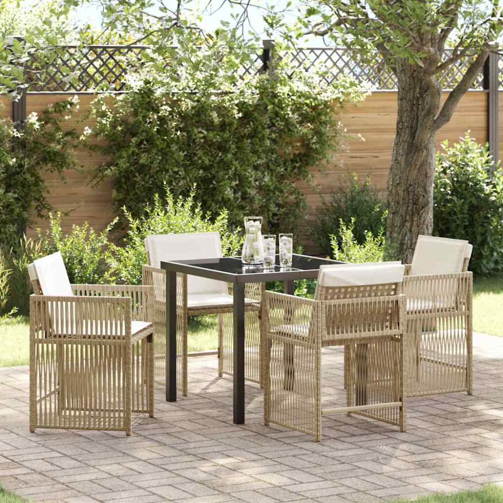 Produktbild för Trädgårdsmöbelset 5 pcs Beige konstrotting