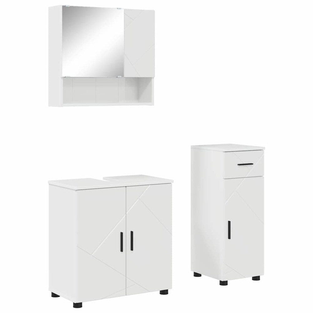 Produktbild för Badrumsmöbelset 3 pcs Högblanka vita Konstruerat trä & Metall