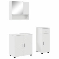Produktbild för Badrumsmöbelset 3 pcs Högblanka vita Konstruerat trä & Metall