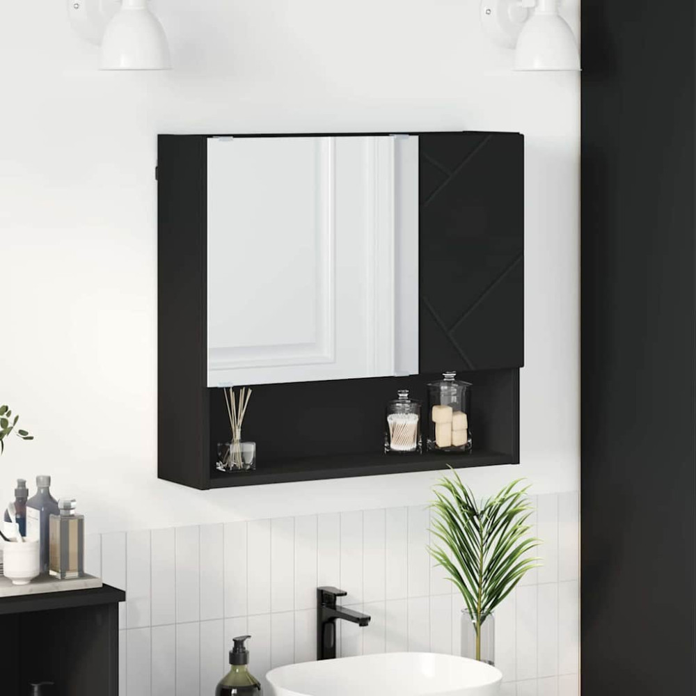Produktbild för Spegelskåp Väggmonterad Svart 59 x 17 x 55 cm Konstruerat trä