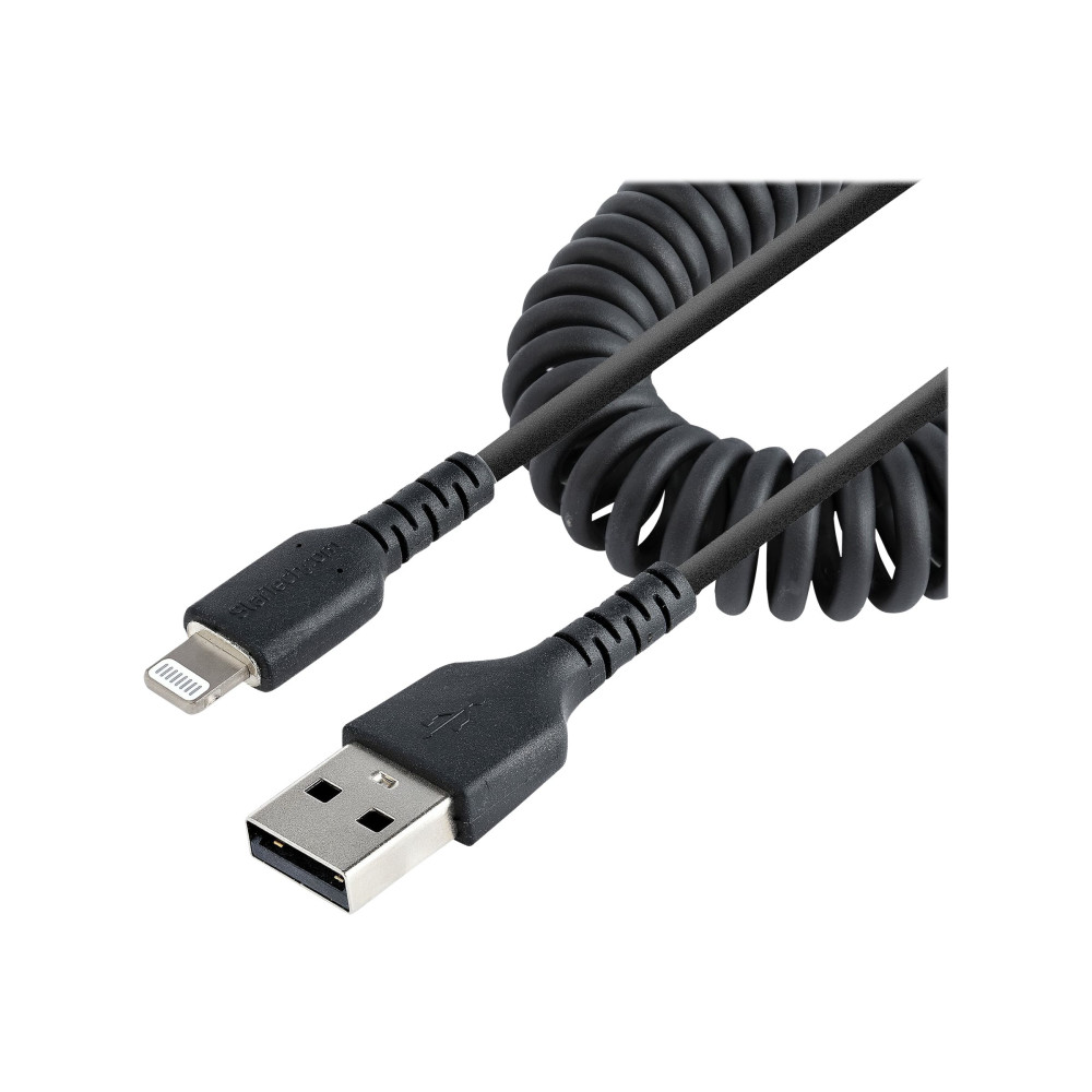 Produktbild för StarTech.com 1 m USB till Lightning-kabel, MFi-certifierad, iPhone-spiralladdarkabel, svart, TPE-mantel med slitstark aramidfiber, kraftig Lightning-spiralkabel - Lightning-kabel - Lightning / USB - 1 m
