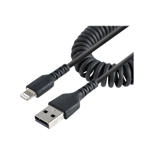 StarTech.com StarTech.com 1 m USB till Lightning-kabel, MFi-certifierad, iPhone-spiralladdarkabel, svart, TPE-mantel med slitstark aramidfiber, kraftig Lightning-spiralkabel - Lightning-kabel - Lightning / USB - 1 m